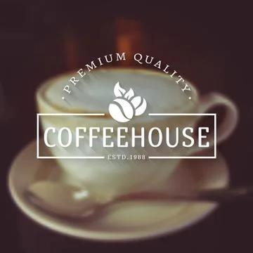 Vector coffee house logos on blurred background. Illustrazione stock