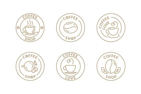 Vector coffee logo set template for cafe in modern line design. Stock Illustration
