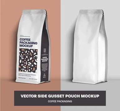Vector coffee pouch gusset mockup, white packaging with place for design, p.. Stock Illustration