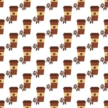 Vector coffee seamless pattern Take away paper cup 스톡 일러스트