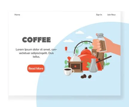 Vector coffee website landing page design template Stock Illustration
