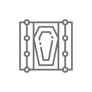 Vector coffin in the grave line icon. Stock-Illustration