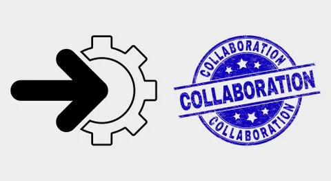 Vector Cog Arrow Integration Icon and Scratched Collaboration Seal Stock Illustration