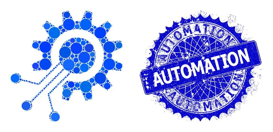 Vector Cog Interface Mosaic of Small Circles with Distress Automation Stamp Seal Illustrazione stock