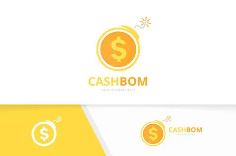 Vector coin and bomb logo combination. Money and detonate symbol or icon. Unique Stock Illustration