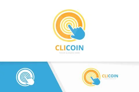 Vector coin and click logo combination. Money and cursor symbol or icon. Unique Stock Illustration
