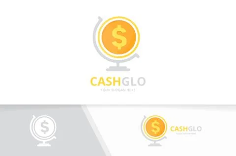 Vector coin and globe logo combination. Money planet symbol or icon. Unique cash Stock Illustration