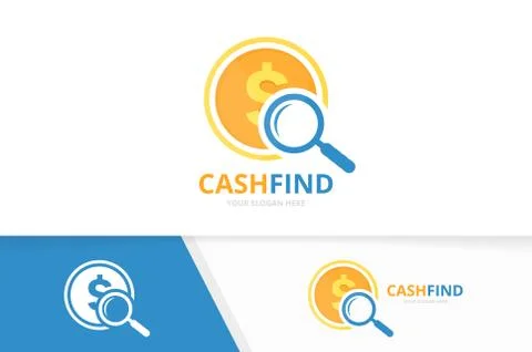 Vector coin and loupe logo combination. Money and magnifying symbol or icon Stock Illustration