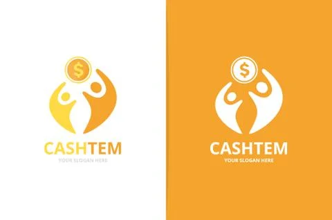 Vector coin and people logo combination. Money and family symbol or icon. Unique Stock Illustration