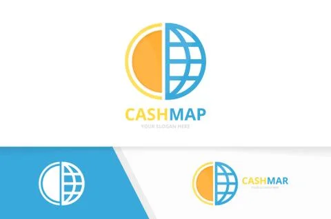 Vector coin and planet logo combination. Money and world symbol or icon. Unique Stock Illustration