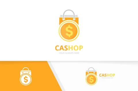 Vector coin and shop logo combination. Money and sale symbol or icon. Unique Stock Illustration