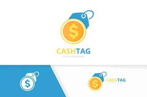 Vector coin and tag logo combination. Money and shop symbol or icon. Unique cash Stock Illustration