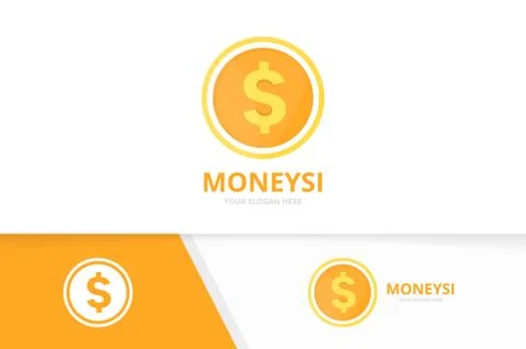 Vector coin logo combination. Money and treasure symbol or icon. Unique cash Stock Illustration