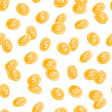 Vector coin money seamsless pattern illustration. Gold dollar coins. Stock Illustration