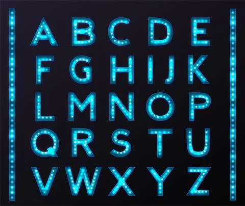 Vector cold color alphabet with bulb lamps Stock Illustration
