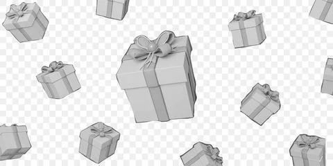 Vector collage with closed white gift boxes tied with silky ribbon bows. Fe.. Stock Illustration