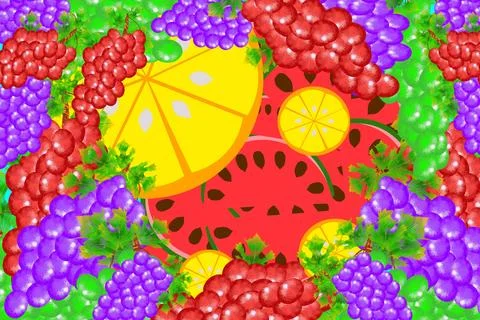 Vector collage of different types of fruits Stock Illustration