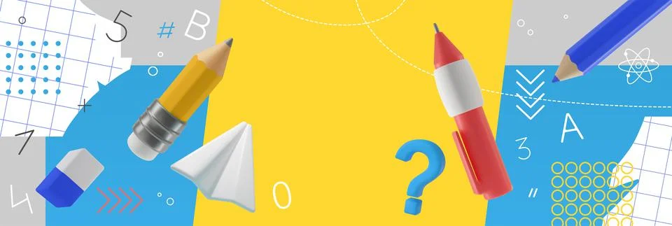 Vector collage with educational supplies Stock Illustration