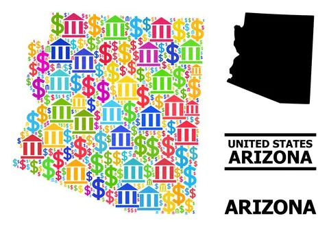 Vector Collage Map of Arizona State of Bank and Dollar Icons Stock Illustration