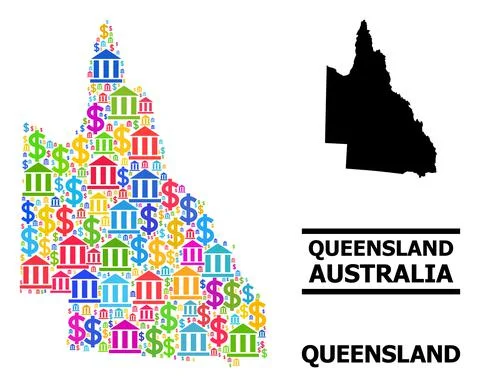 Vector Collage Map of Australian Queensland of Bank and Money Items Illustrazione stock