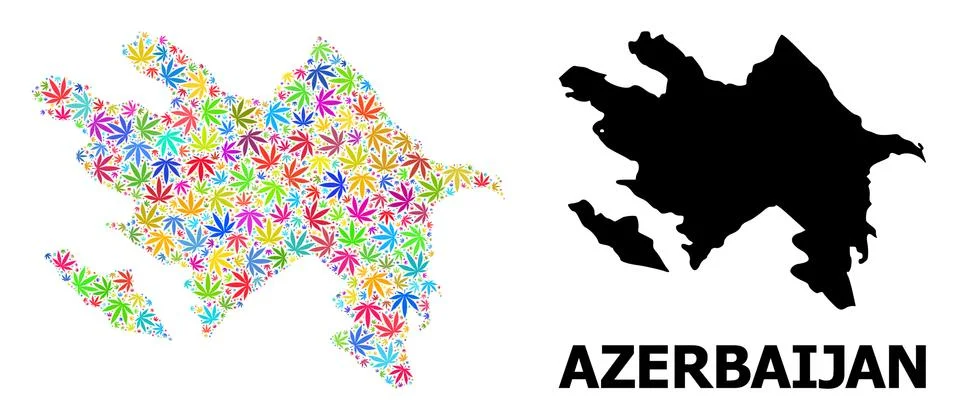 Vector Collage Map of Azerbaijan of Bright Weed Leaves and Solid Map Stock Illustration