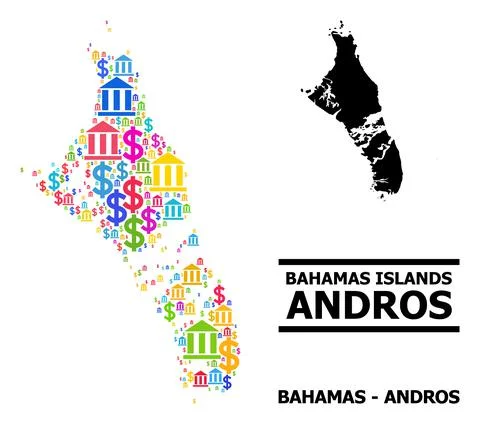 Vector Collage Map of Bahamas - Andros Island of Banking and Commerce Parts Illustrazione stock