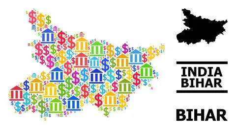 Vector Collage Map of Bihar State of Bank and Dollar Parts Stock Illustration
