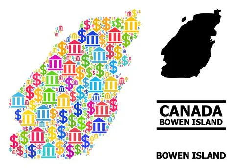 Vector Collage Map of Bowen Island of Financial and Commerce Items Ilustración de archivo