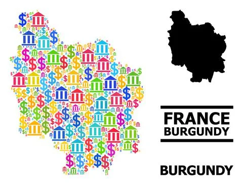 Vector Collage Map of Burgundy Province of Financial and Dollar Icons Stock Illustration