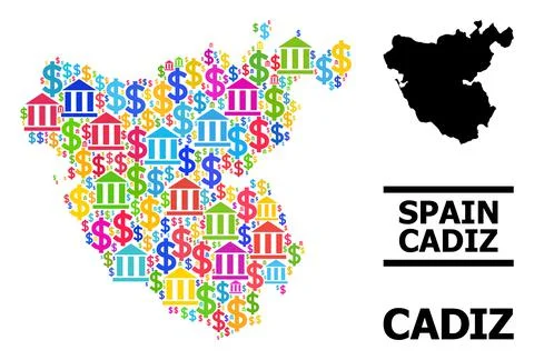 Vector Collage Map of Cadiz Province of Financial and Business Particles Stock Illustration