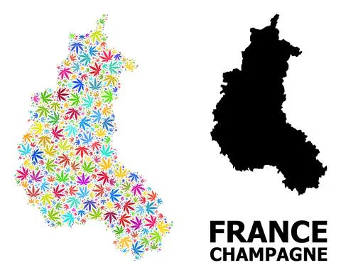 Vector Collage Map of Champagne Province of Psychedelic Marijuana Leaves and 스톡 일러스트