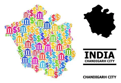 Vector Collage Map of Chandigarh City of Financial and Dollar Particles イラスト素材