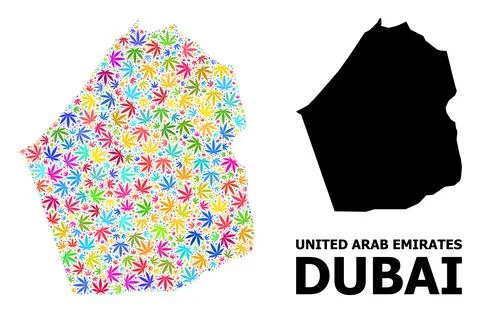 Vector Collage Map of Dubai Emirate of Bright Hemp Leaves and Solid Map Stock Illustration