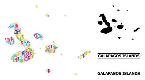 Vector Collage Map of Galapagos Islands of Finance and Dollar Icons Illustrazione stock