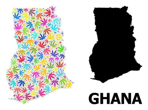 Vector Collage Map of Ghana of Colored Cannabis Leaves and Solid Map Illustrazione stock