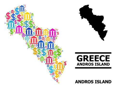 Vector Collage Map of Greece - Andros Island of Banking and Commerce Icons Stock Illustration