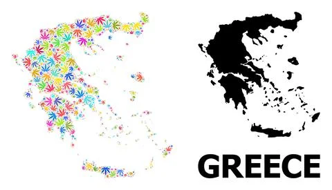Vector Collage Map of Greece of Psychedelic Weed Leaves and Solid Map Stock Illustration