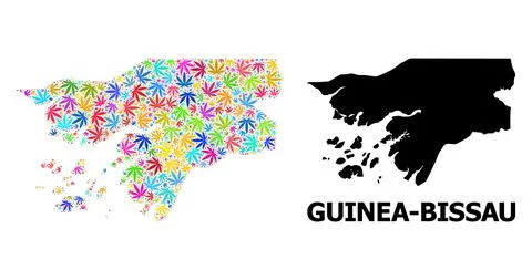 Vector Collage Map of Guinea-Bissau of Psychedelic Weed Leaves and Solid Map Stock Illustration