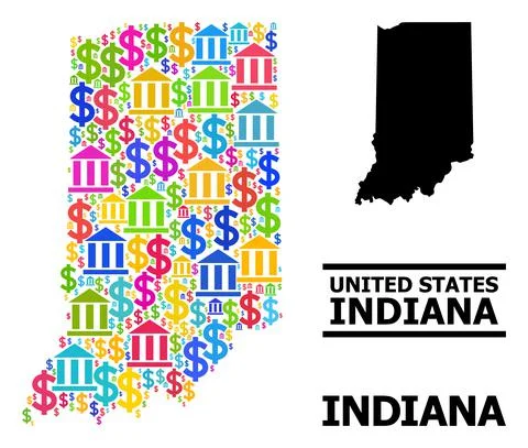Vector Collage Map of Indiana State of Financial and Business Parts Stock Illustration