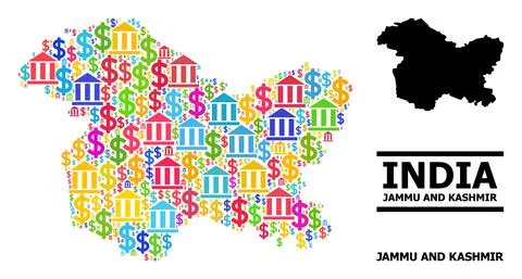 Vector Collage Map of Jammu and Kashmir State of Banking and Business Icons Stock Illustration