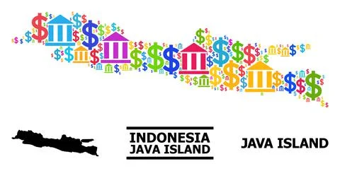 Vector Collage Map of Java Island of Financial and Business Items Ilustração Stock
