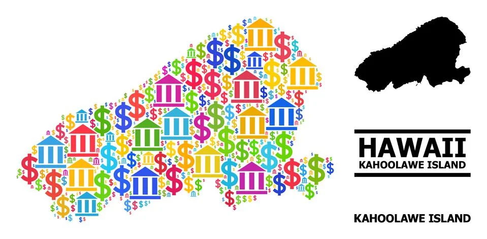 Vector Collage Map of Kahoolawe Island of Bank and Commercial Items 스톡 일러스트