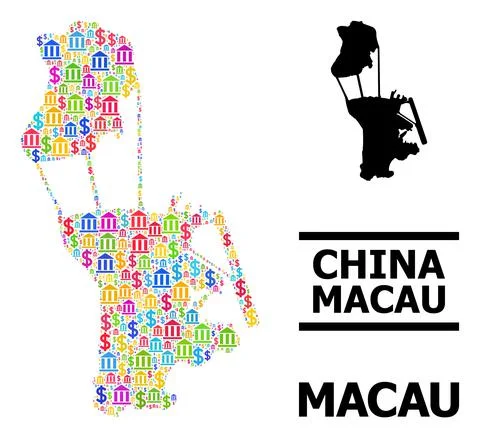 Vector Collage Map of Macau of Finance and Commerce Particles Stock Illustration