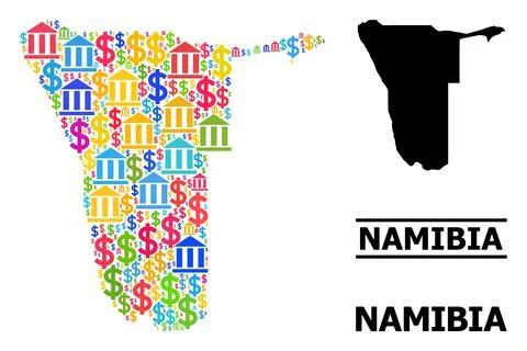 Vector Collage Map of Namibia of Bank and Commerce Items Illustrazione stock