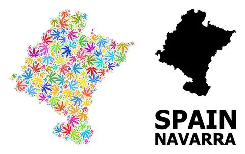 Vector Collage Map of Navarra Province of Colored Hemp Leaves and Solid Map Stock Illustration