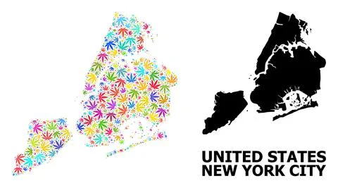 Vector Collage Map of New York City of Bright Marijuana Leaves and Solid Map イラスト素材
