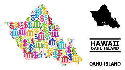Vector Collage Map of Oahu Island of Bank and Commercial Items Stock Illustration