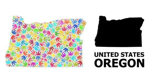Vector Collage Map of Oregon State of Bright Cannabis Leaves and Solid Map 스톡 일러스트