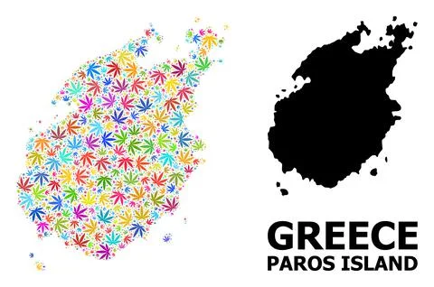 Vector Collage Map of Paros Island of Psychedelic Cannabis Leaves and Solid Map Illustrazione stock
