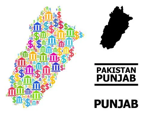 Vector Collage Map of Punjab Province of Banking and Business Items Stock Illustration